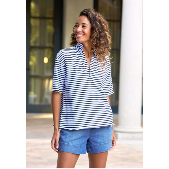 B36 Frank & Eileen Patty Popover Henley Striped Top Womens XL Coastal Parisian - Picture 1 of 8